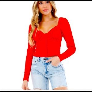 Free People Red Medium Ladybug long sleeve shirt nwot